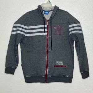 ADIDAS Ultrastar Men’s Distressed Style Full Zip Gray Hoodie Size L